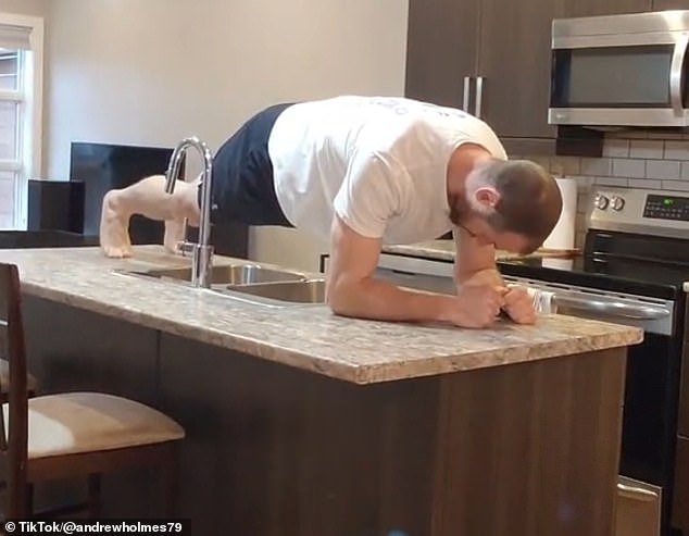 The trainer demonstrated how the exercises can be done anywhere, including the kitchen
